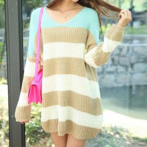 Fashion Spell Color Stripe Loose Sweateraa L..