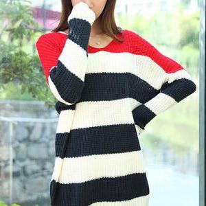 Fashion Spell Color Stripe Loose Sweateraa L..