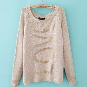 Gilt Letters Printed Pullover Sweater A 082008