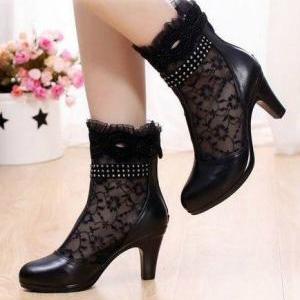 Leather Lace High-heeled Shoes Bcbdbc
