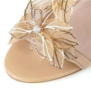 Diamond Metal Flowers Heeled Sandals