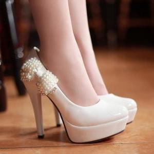 Ultra- High Heels Shoes Diamond Pearl Bow Heels