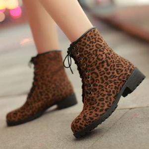 Leopard Lace Martin Boots Casual Cotton Boots