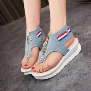 Summer Thick Bottom Sandals Casual Denim Shoes..