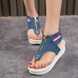Summer Thick Bottom Sandals Casual Denim Shoes..