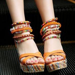 Summer Fashion Sandals Beaded High-heeled Sandals..