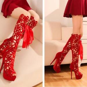 Spring And Summer High-heeled Boots, Lace Boots..