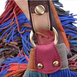 Sheepskin Stitching Sided Fringed Bag Dg61435