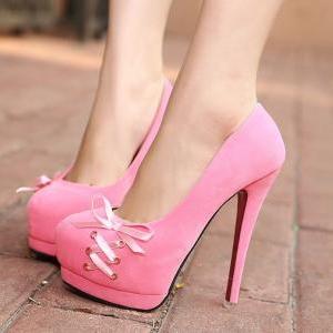 Pink Bow Knot Design High Heels