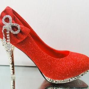 Crystal Bow Waterproof Shoes Sexy High Heels..