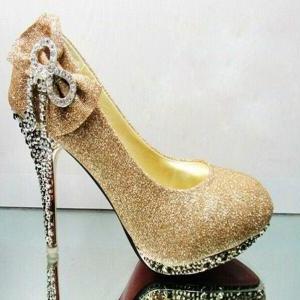 Crystal Bow Waterproof Shoes Sexy High Heels..