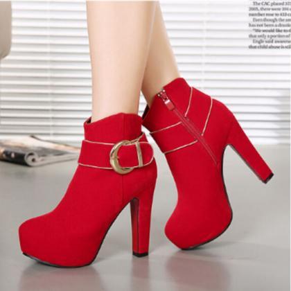 Red High Heels Fashion Zipper Martin Boots Ae1204c
