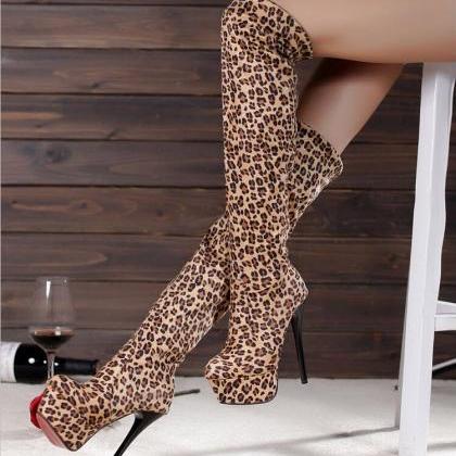 14cm Leopard Knee High Boots Pp0110e