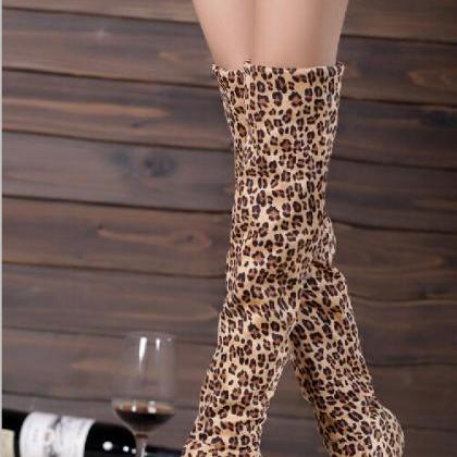 14cm Leopard Knee High Boots Pp0110e