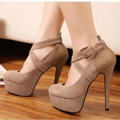 Heavy-bottomed Heels Nude Color High-heeled Shoes..