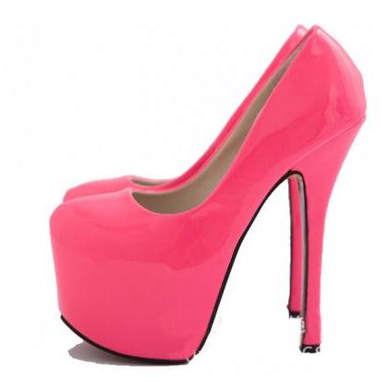 Candy-colored Patent Leather Waterproof Heels..