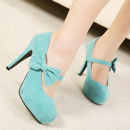 Fashion Round Head With Bow Thin High Heels Shoes..