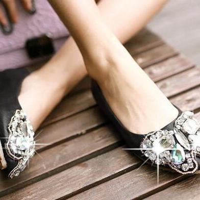 Pointed-toe Butterfly Jewel Embellished Ballerina..