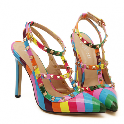 Fashion Multicolor Rivet High Heels 3061847