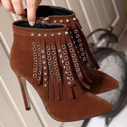 Fashion Pointed Tassel High-heeled Boots 3801893