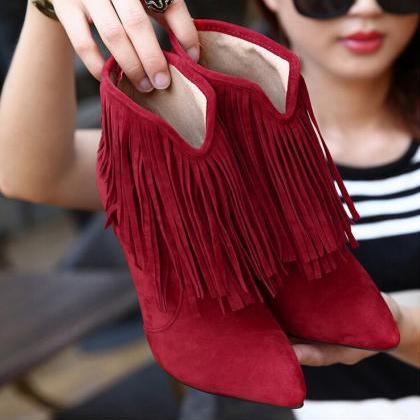 Fashion Pointed Suede Tassel Boots 8210684