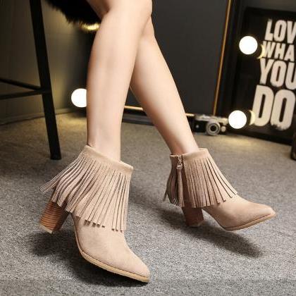 Fashion Tassels Pointed Martin Boots High Heels..