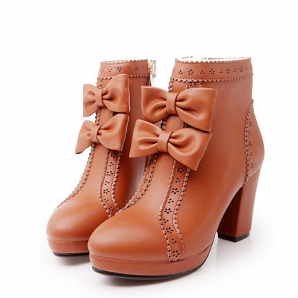 Cute Bow Heels Waterproof Boots 7059552