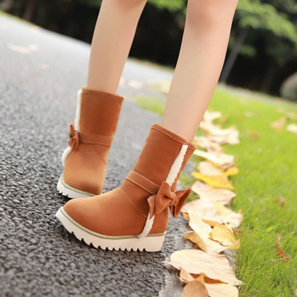 Round Head Bow Flat Shoes Fashion Boots 4132058