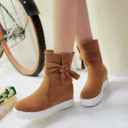 Leisure Solid Color Bow Flat Shoes Boots 7053621