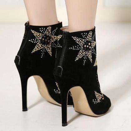 Peep-toe Star-embellished Stiletto Ankle Boots