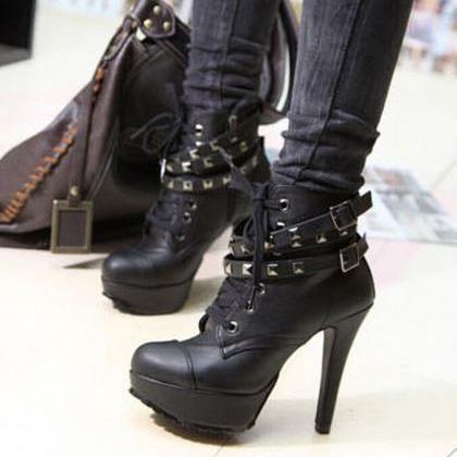 Fashion Rivet Waterproof Boots Heels 9262412