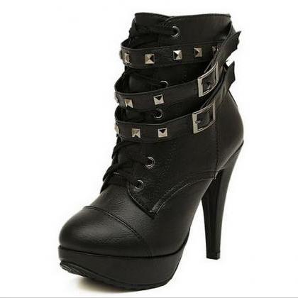 Fashion Rivet Waterproof Boots Heels 9262412