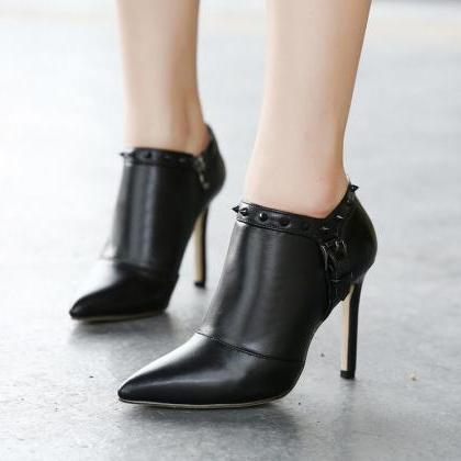 Pointed-toe Stiletto Ankle Boots With Rivet And..