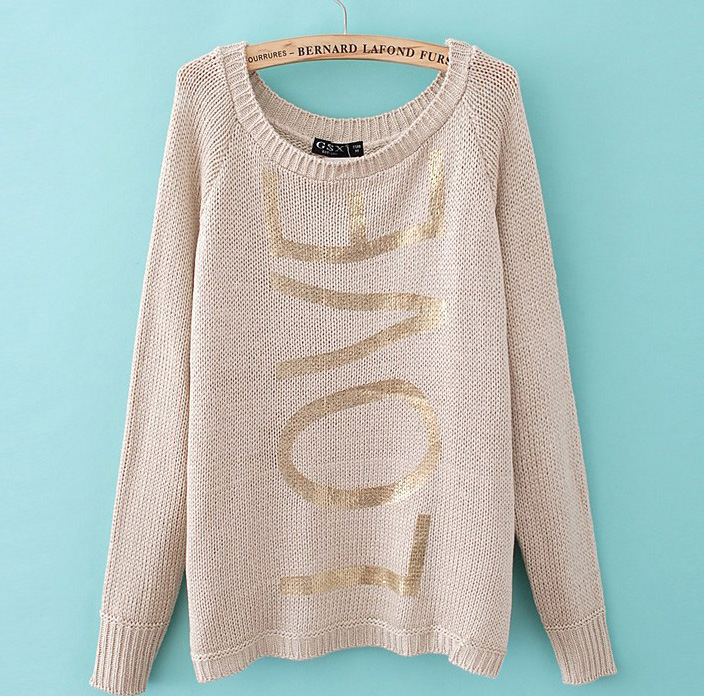 Gilt Letters Printed Pullover Sweater A 082008