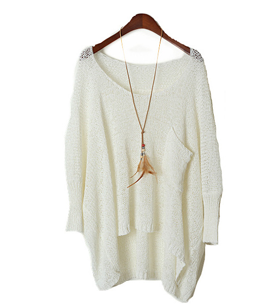 Simple Round Neck Sweater Loose Bat Perspectiveaa A 082201