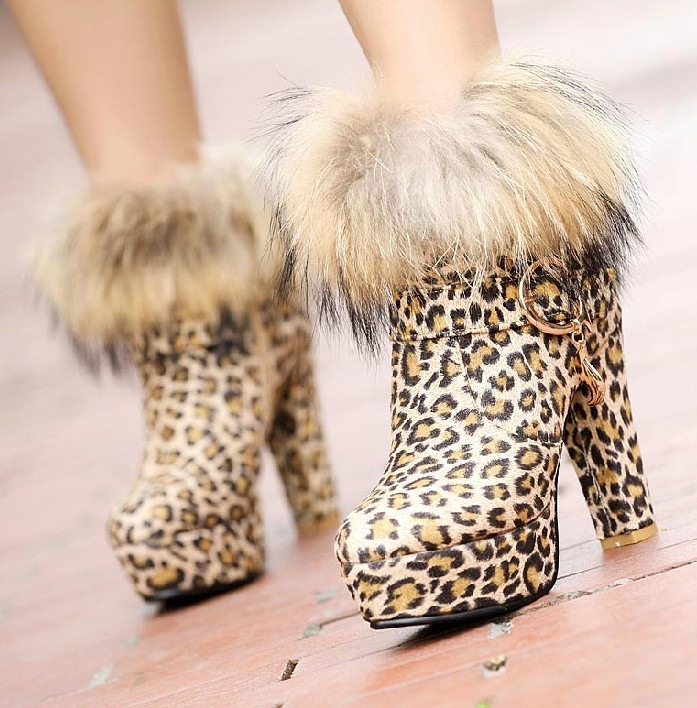 Super Luxury Fox Fur Boots Women's Boots High Heels