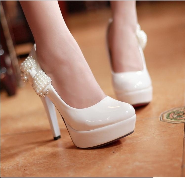 Ultra- High Heels Shoes Diamond Pearl Bow Heels