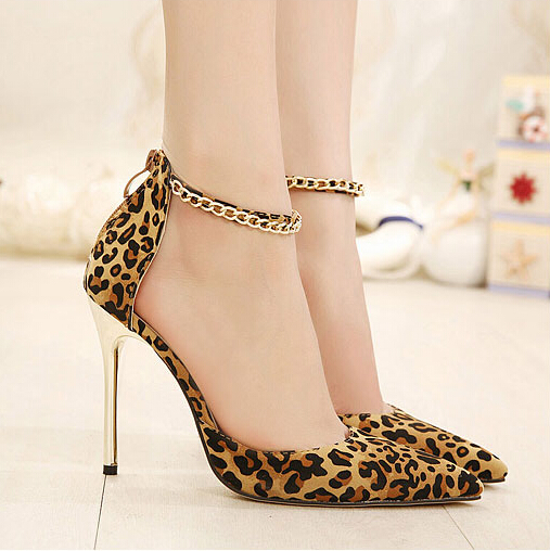 Leopard Metal Pointed High-heeled Shoes Zx1014dj