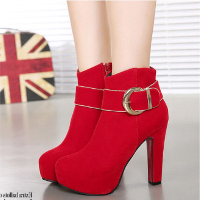 Red High Heels Fashion Zipper Martin Boots Ae1204c