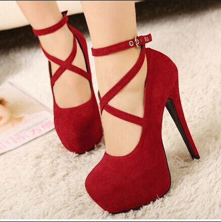 Strappy Criss-cross Ankle Strap Round Toe High Heel Pumps
