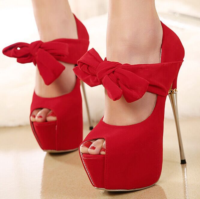 Red Bowknot Fish Mouth High-heeled Shoes 8613784