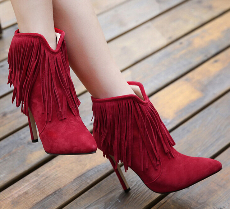 Fashion Pointed Suede Tassel Boots 8210684