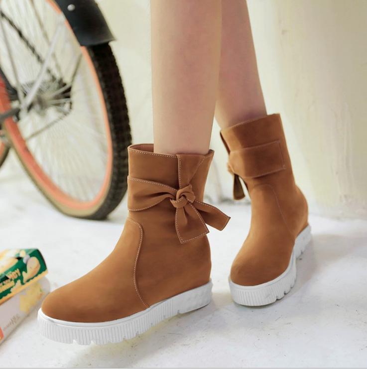 Leisure Solid Color Bow Flat Shoes Boots 7053621