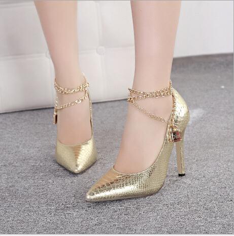 Fashion Metal Chain Pointed High-heeled Shoes 1785168