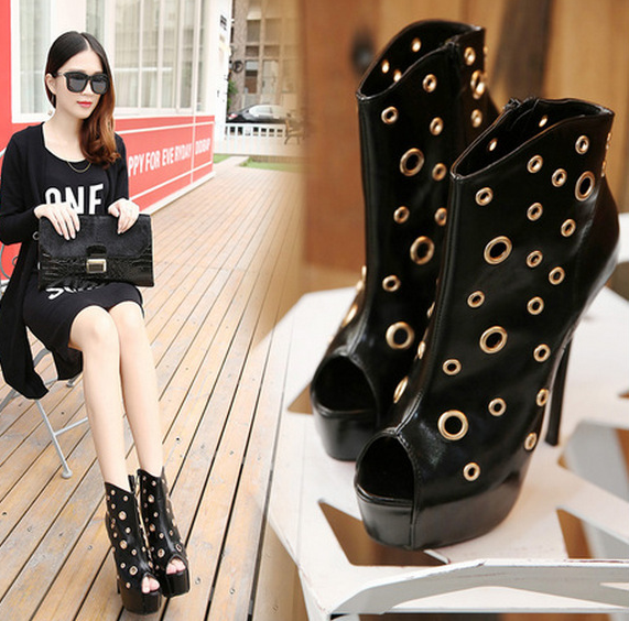 Fashion Hollow Out Waterproof Fish Mouth High Heels 7093265