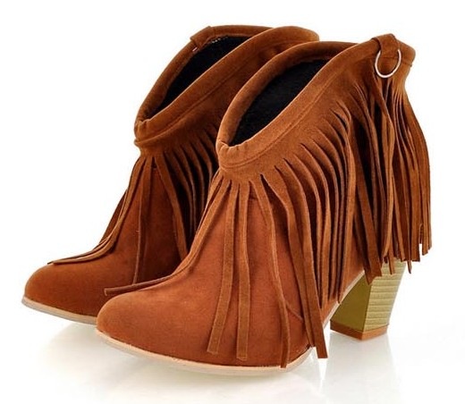 Fringed Cowboy Boots Thick With Low Cylinder on Luulla